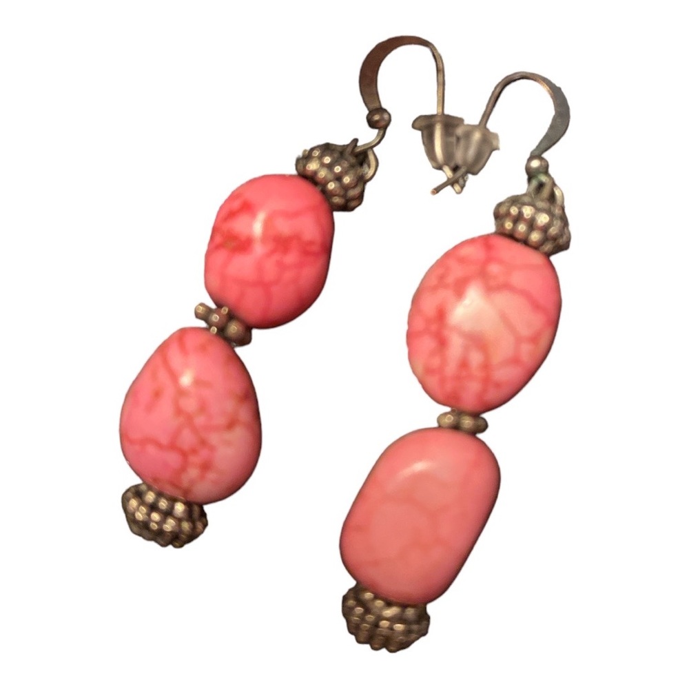 Bohemian inspired pink stone and silver earrings